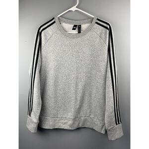 Adidas‎ Pullover Sweatshirt Mens Medium Gray Stripes Solid Long Sleeve Crew Neck